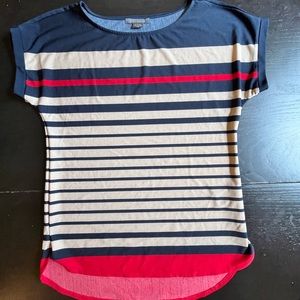 Suzy Shier striped short sleeved blouse, size small